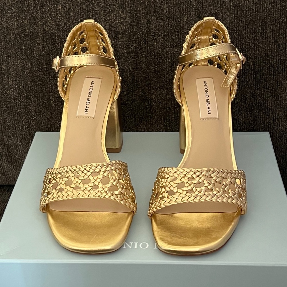 Antonio Melani Women’s Gretel Gold Color Woven Design Heels Size-7.5M